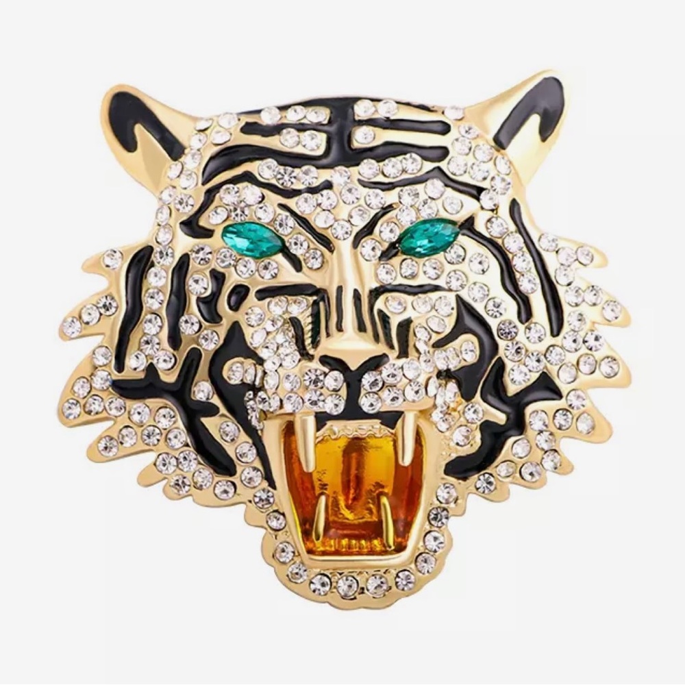 Rhinestone Roaring Tiger Brooche